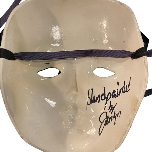 vintage 80s 90s venetian ceramic mask teal black and gold court jester decor - Picture 7 of 8